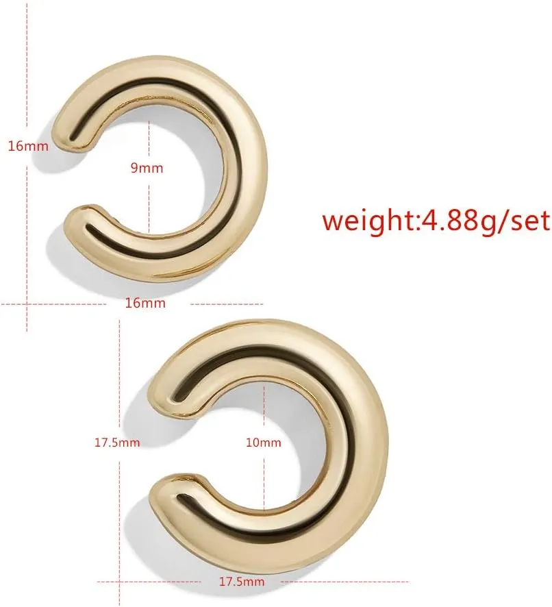 Chunky Ear Cuff Clip on Earrings Gold/Silver Cartilage Non Piercing Thick Round Huggie Fake Earring for Women Hypoallergenic Trendy Jewelry