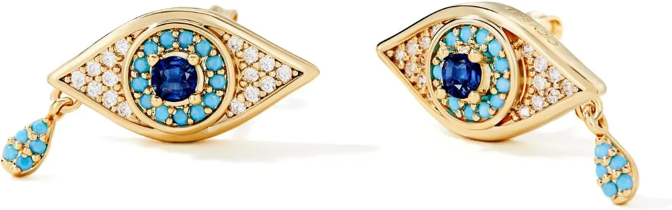 Cicy Bell Evil Eye 18k Gold Plated Dangle Earrings for Women Trendy Cubic Zirconia Stud Drop Earrings Jewelry Accessory Gifts