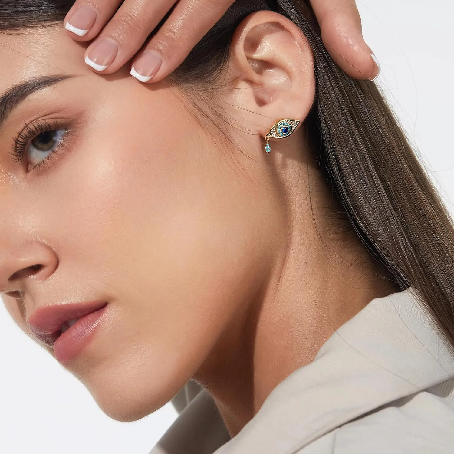 Cicy Bell Evil Eye 18k Gold Plated Dangle Earrings for Women Trendy Cubic Zirconia Stud Drop Earrings Jewelry Accessory Gifts