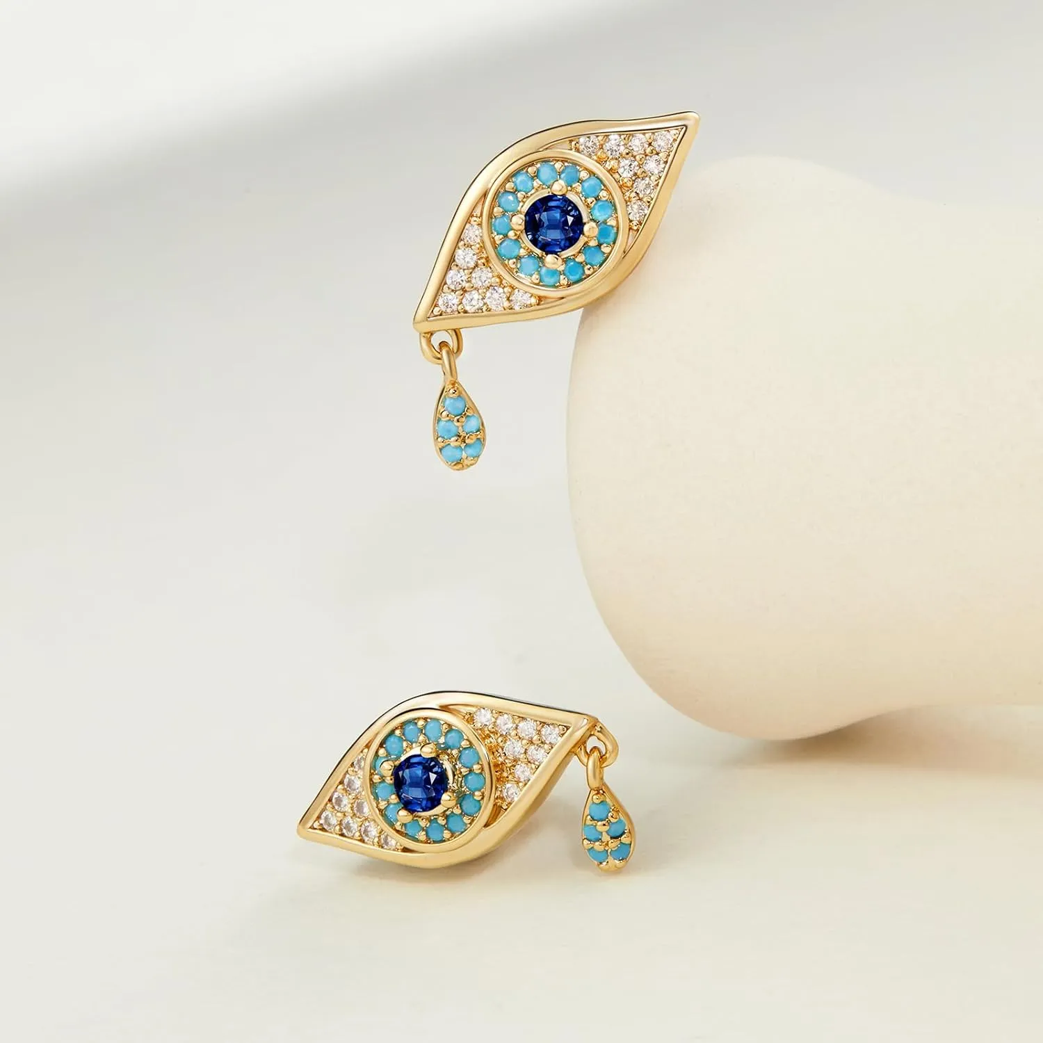 Cicy Bell Evil Eye 18k Gold Plated Dangle Earrings for Women Trendy Cubic Zirconia Stud Drop Earrings Jewelry Accessory Gifts