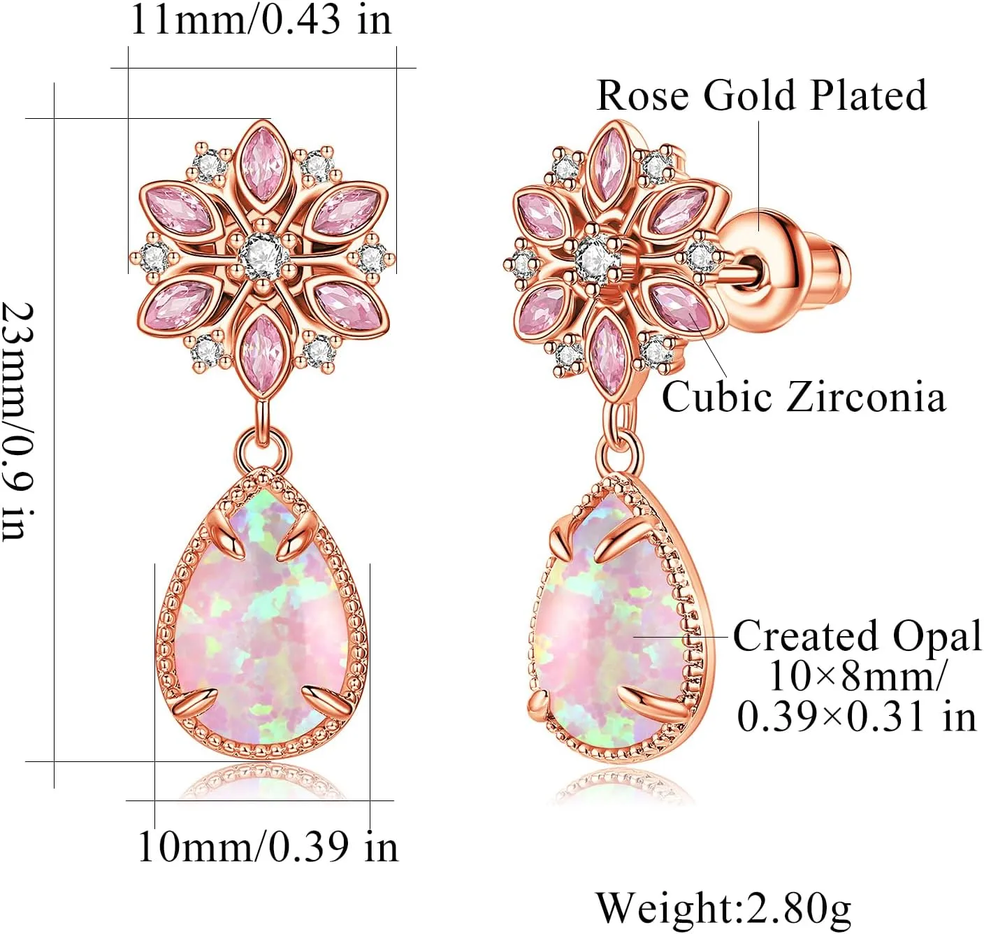 CiNily Christmas Earrings Dangle Stud Earrings for Women Hypoallergenic Dainty Flower Studs, 14K Gold Plated Cartilage Stud Earrings Teardrop Shape Opal Dangling Studs, Small Helix Piercing Jewelry
