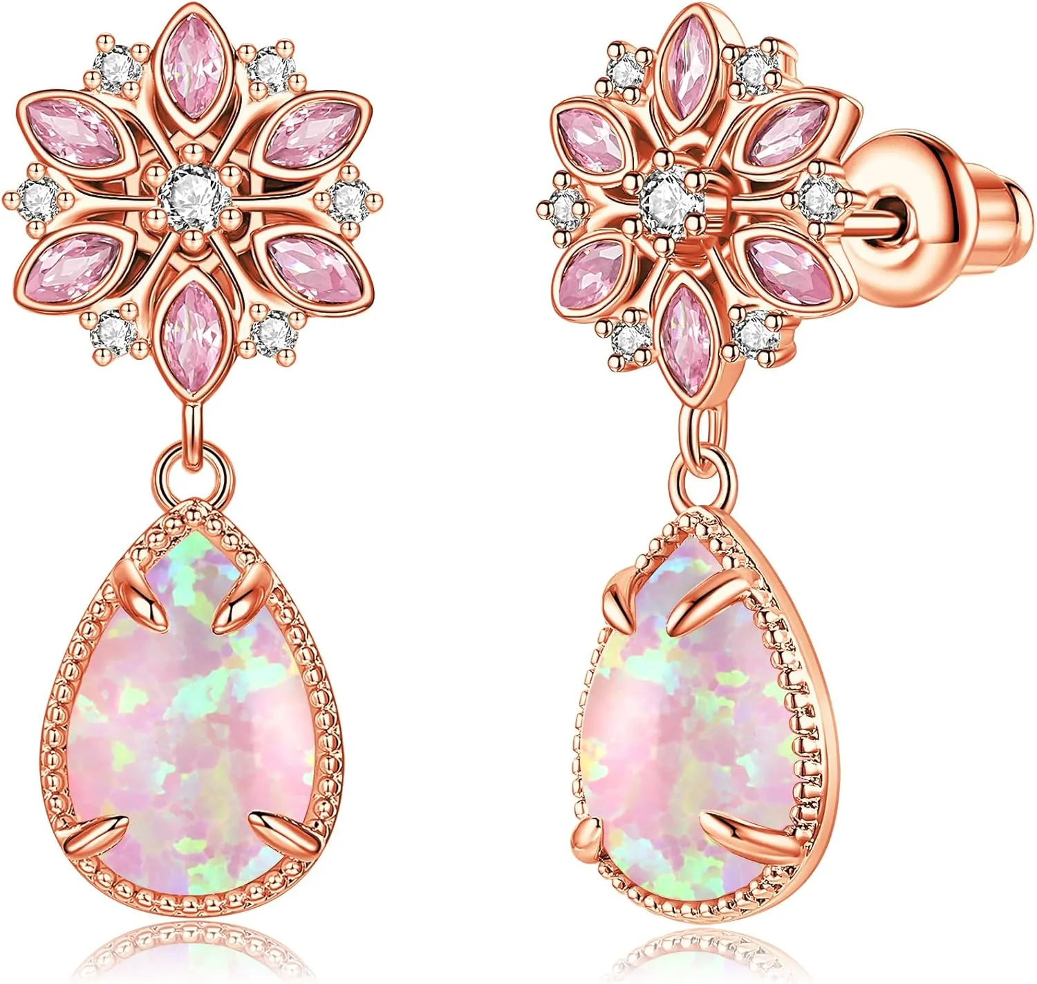 CiNily Christmas Earrings Dangle Stud Earrings for Women Hypoallergenic Dainty Flower Studs, 14K Gold Plated Cartilage Stud Earrings Teardrop Shape Opal Dangling Studs, Small Helix Piercing Jewelry