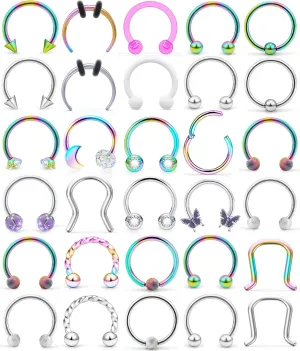 Cisyozi 16G Septum Rings Piercing Jewelry 316L Surgical Steel Hypoallergenic Black Septum Nose Eyebrow Lip Rings Hoop Helix Daith Cartilage Tragus Rook Earrings Piercing Jewelry for Women Men 10mm