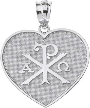 Claddagh Gold 925 Sterling Silver Heart Shaped Chi Rho Alpha Omega Symbol Pendant