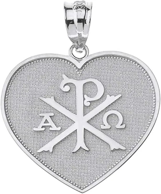 Claddagh Gold 925 Sterling Silver Heart Shaped Chi Rho Alpha Omega Symbol Pendant
