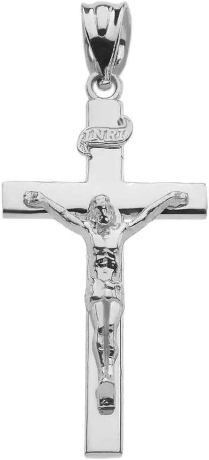 Claddagh Gold Fine 925 Sterling Silver Linear Cross INRI Crucifix Charm Pendant