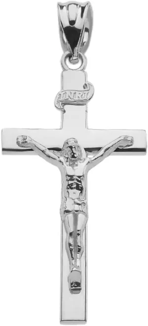 Claddagh Gold Fine 925 Sterling Silver Linear Cross INRI Crucifix Charm Pendant