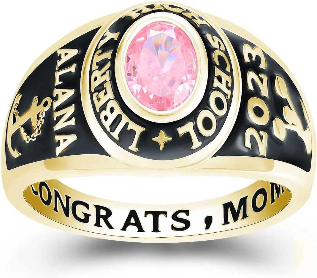 Class Ring for Women  Original Designer's Class Rings - Classic Collection  Genuine 925 Sterling Silver or 10KT Gold  Customized High School College University Women's Class Ring  Graduation Gifts  Jour Nouveau Jewelry