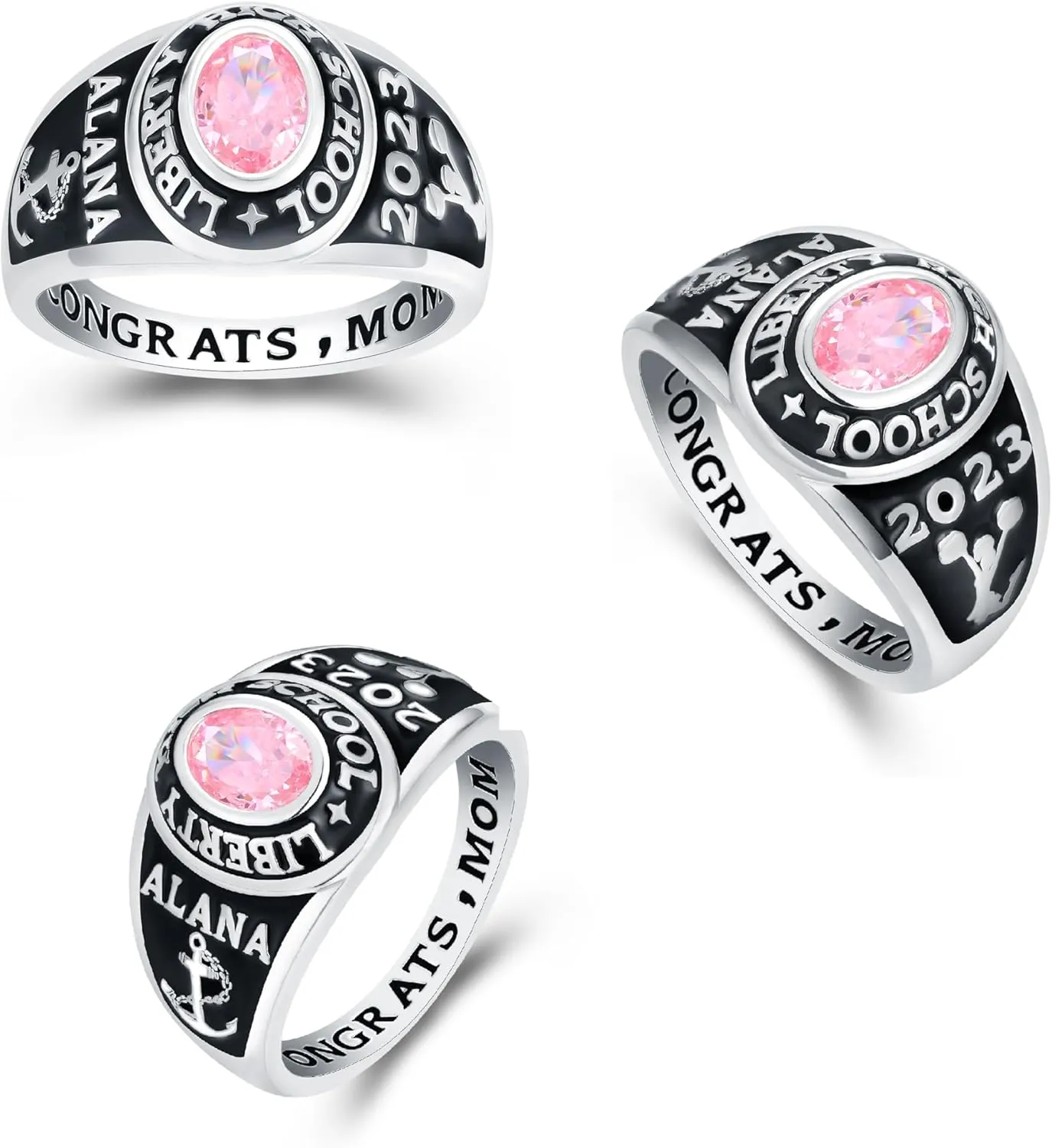 Class Ring for Women  Original Designer's Class Rings - Classic Collection  Genuine 925 Sterling Silver or 10KT Gold  Customized High School College University Women's Class Ring  Graduation Gifts  Jour Nouveau Jewelry