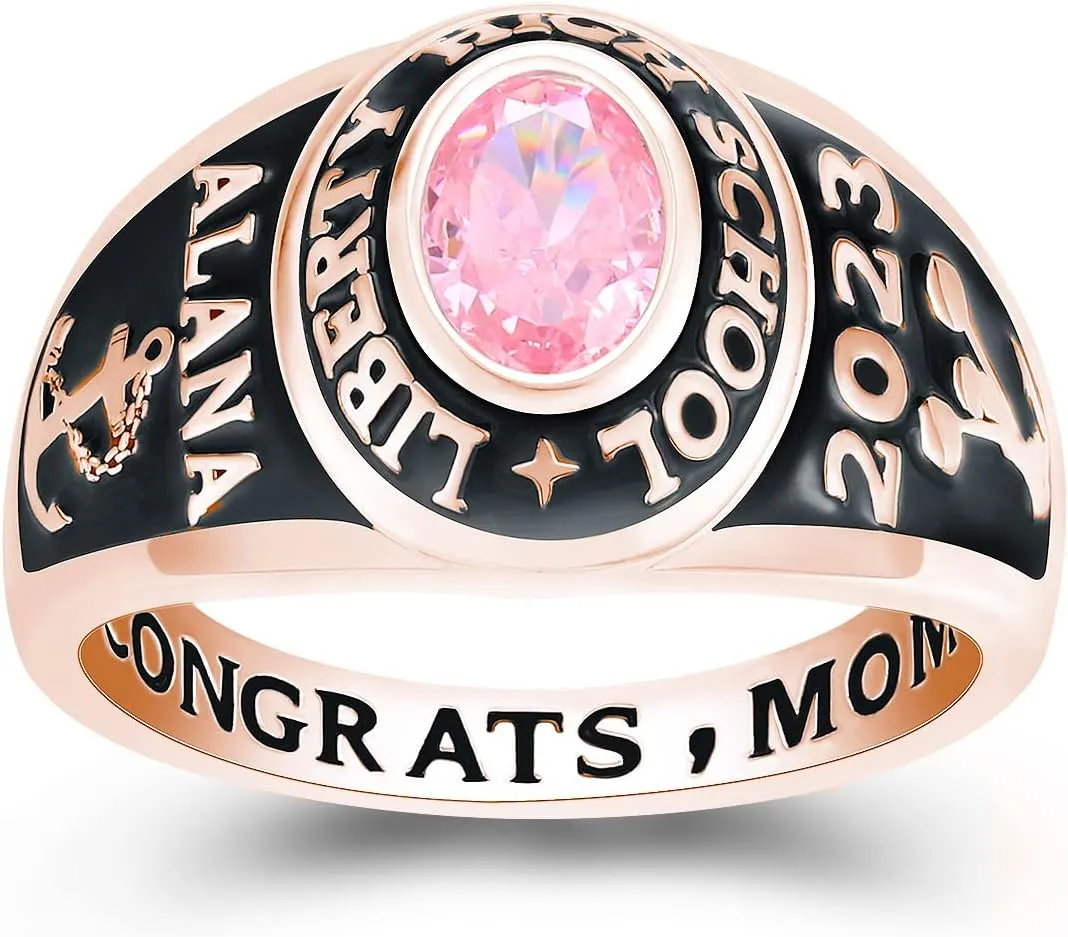 Class Ring for Women  Original Designer's Class Rings - Classic Collection  Genuine 925 Sterling Silver or 10KT Gold  Customized High School College University Women's Class Ring  Graduation Gifts  Jour Nouveau Jewelry