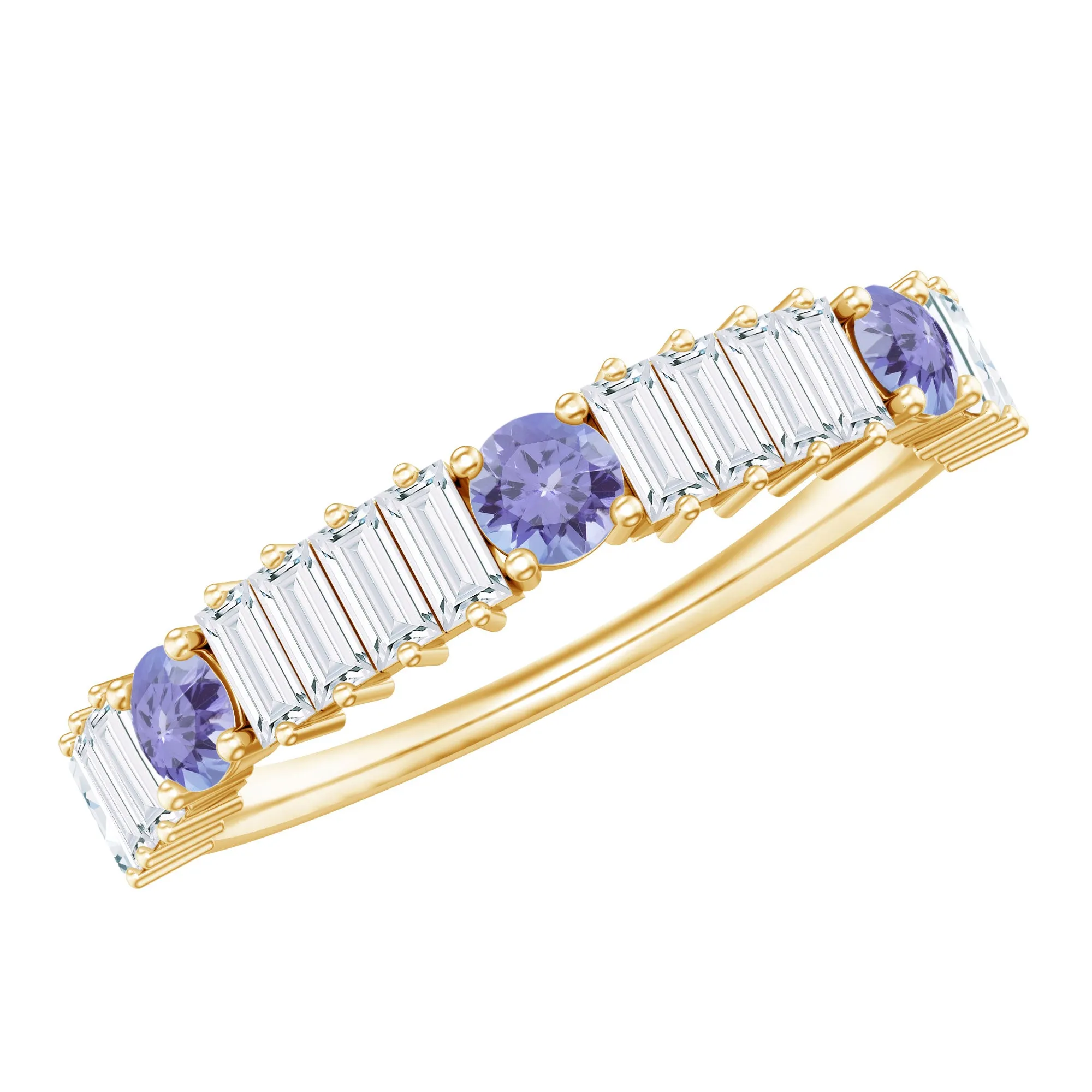 Classic Tanzanite and Diamond Half Eternity Band Ring