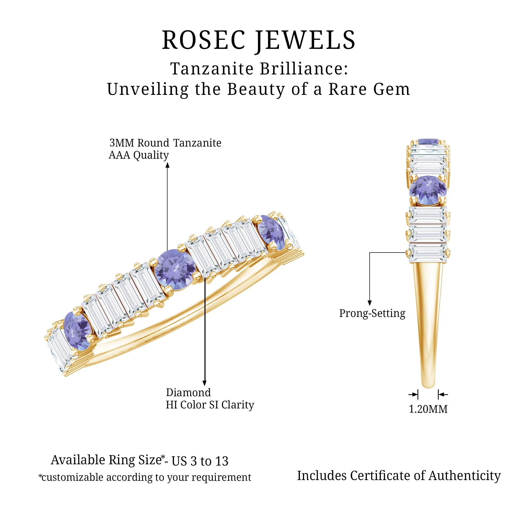 Classic Tanzanite and Diamond Half Eternity Band Ring