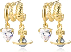 Claw Earring Cubic Zirconia Cuff Stud Earrings For Women,Geometric Chunky Ear Cuffs Gold Heart Dangle Earrings For Party