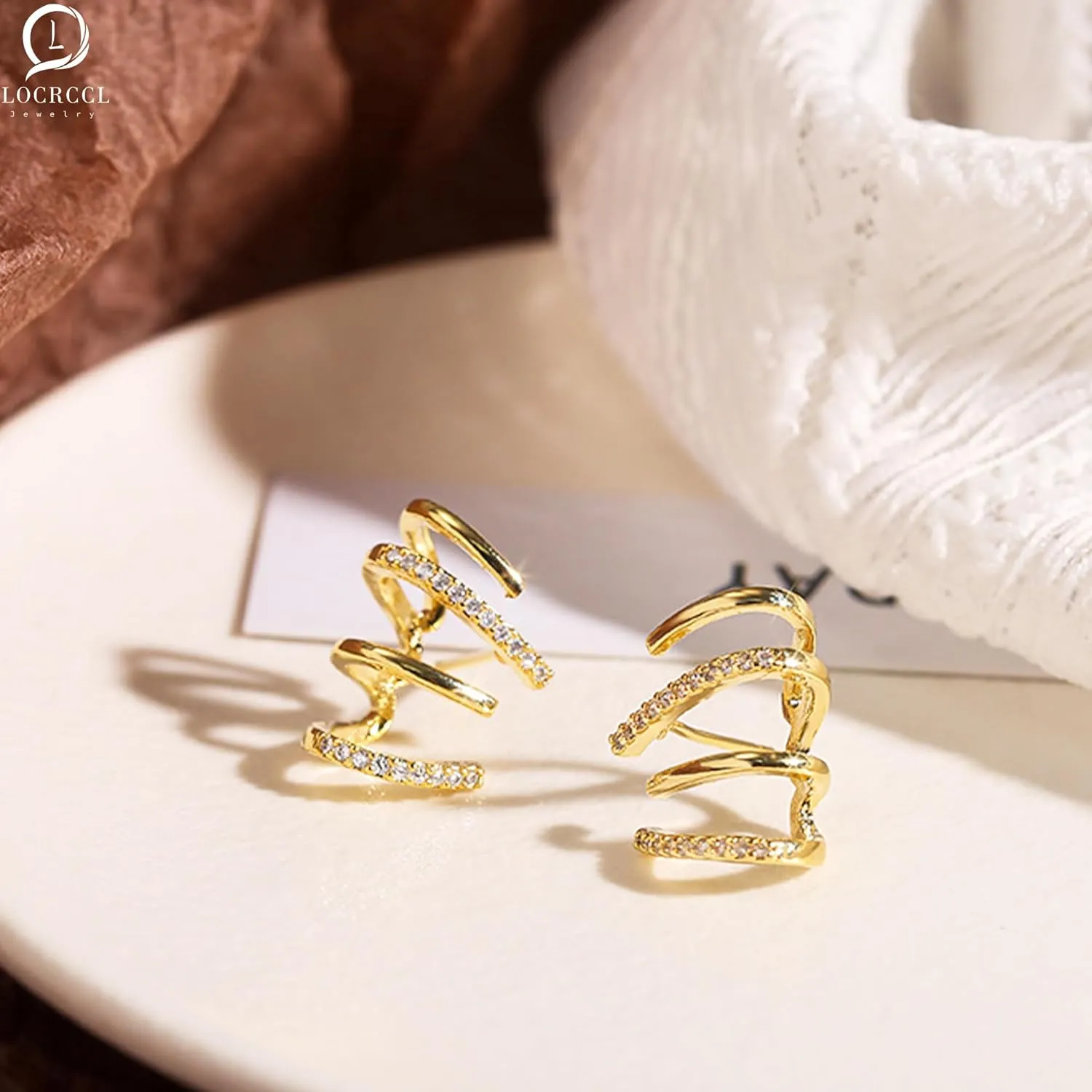 Claw Earrings Cuffed Women's Half Loop Stud Earrings Zirconia Pin Earrings Wrapped Pierced Minimalist Handmade Earrings for Women(Rose Gold)