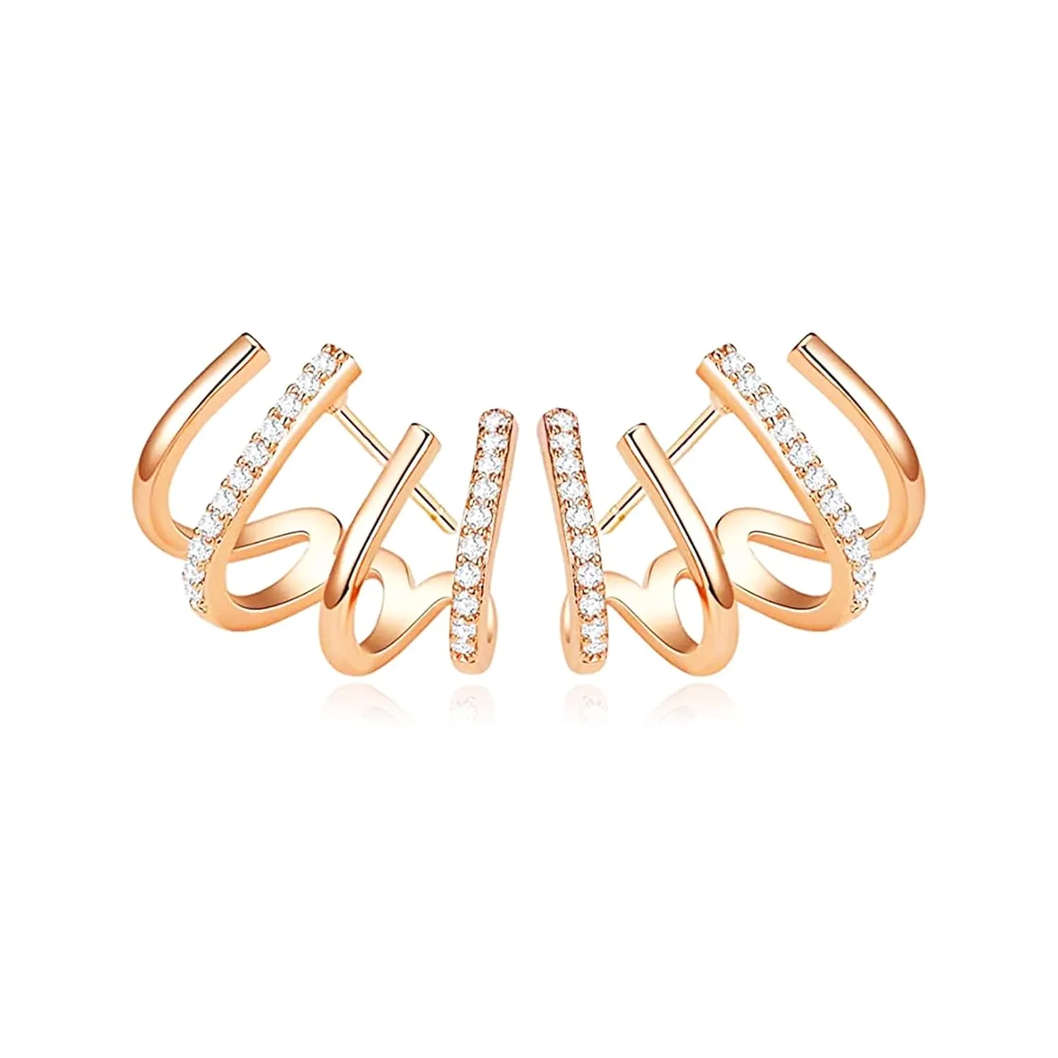 Claw Earrings Cuffed Women's Half Loop Stud Earrings Zirconia Pin Earrings Wrapped Pierced Minimalist Handmade Earrings for Women(Rose Gold)
