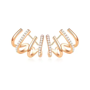 Claw Earrings Cuffed Women's Half Loop Stud Earrings Zirconia Pin Earrings Wrapped Pierced Minimalist Handmade Earrings for Women(Rose Gold)