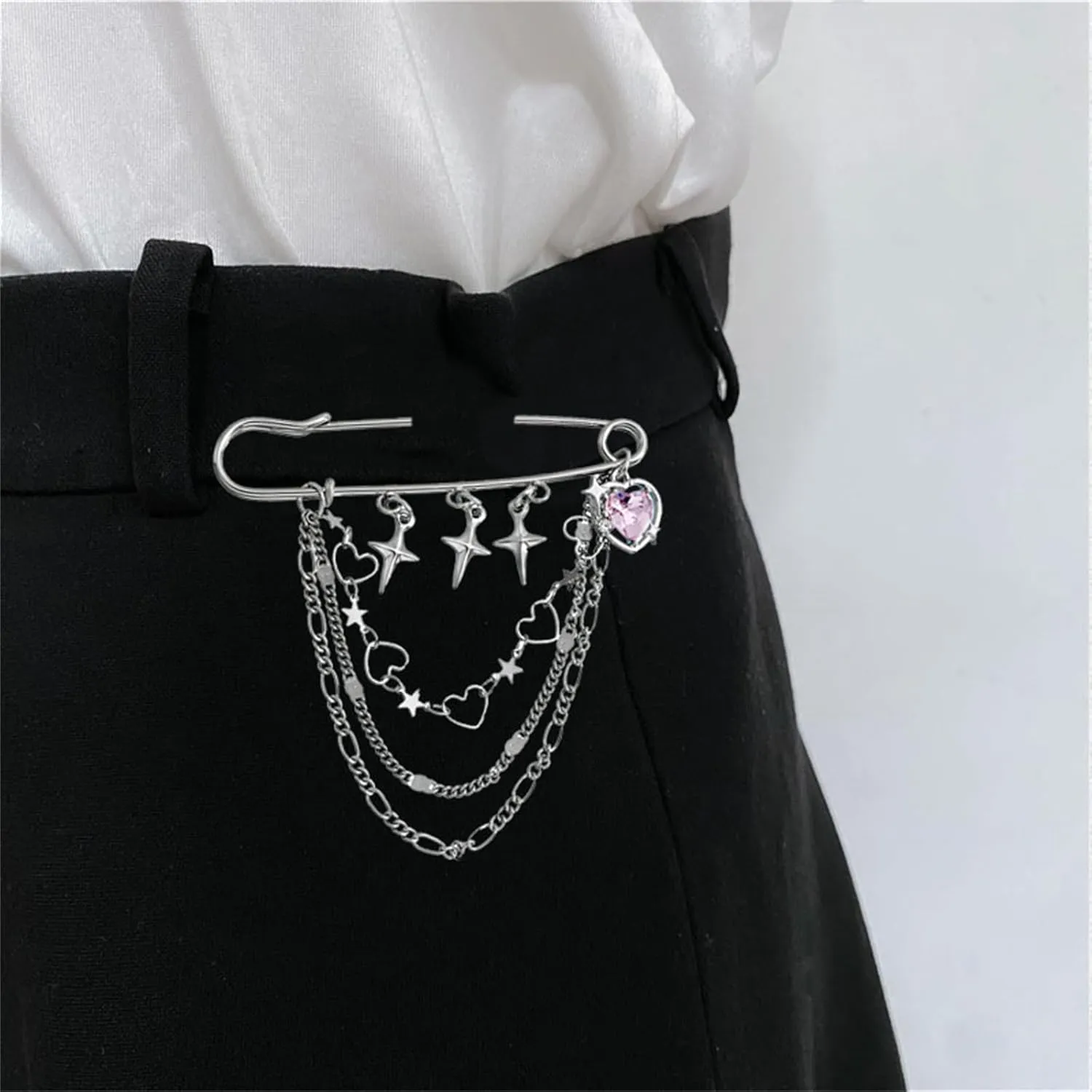 coadipress Hanging Long Chain Brooch Pin for Men Women Fashion Retro Silver Butterfly Bar Pins Safety Pin Punk Cool Chains Sweater Shawl Collar Coat Brooches Pin for Girls