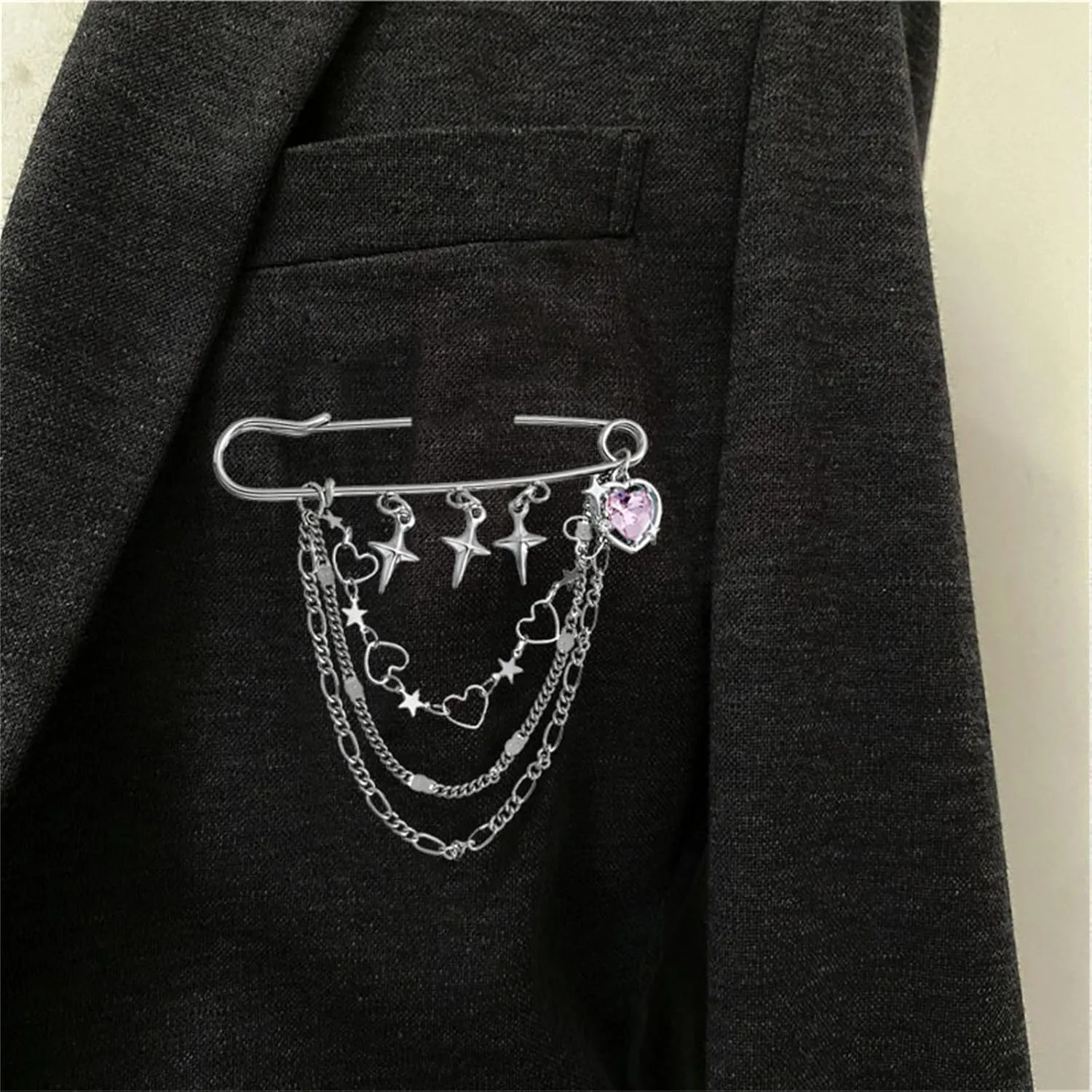 coadipress Hanging Long Chain Brooch Pin for Men Women Fashion Retro Silver Butterfly Bar Pins Safety Pin Punk Cool Chains Sweater Shawl Collar Coat Brooches Pin for Girls