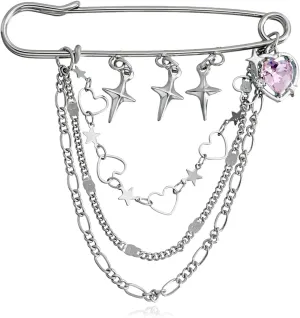 coadipress Hanging Long Chain Brooch Pin for Men Women Fashion Retro Silver Butterfly Bar Pins Safety Pin Punk Cool Chains Sweater Shawl Collar Coat Brooches Pin for Girls