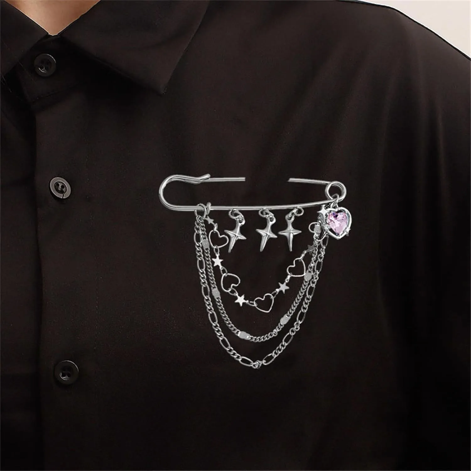 coadipress Hanging Long Chain Brooch Pin for Men Women Fashion Retro Silver Butterfly Bar Pins Safety Pin Punk Cool Chains Sweater Shawl Collar Coat Brooches Pin for Girls