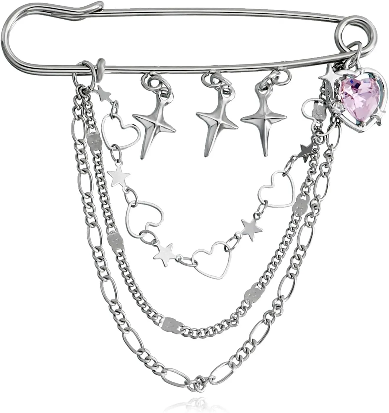 coadipress Hanging Long Chain Brooch Pin for Men Women Fashion Retro Silver Butterfly Bar Pins Safety Pin Punk Cool Chains Sweater Shawl Collar Coat Brooches Pin for Girls