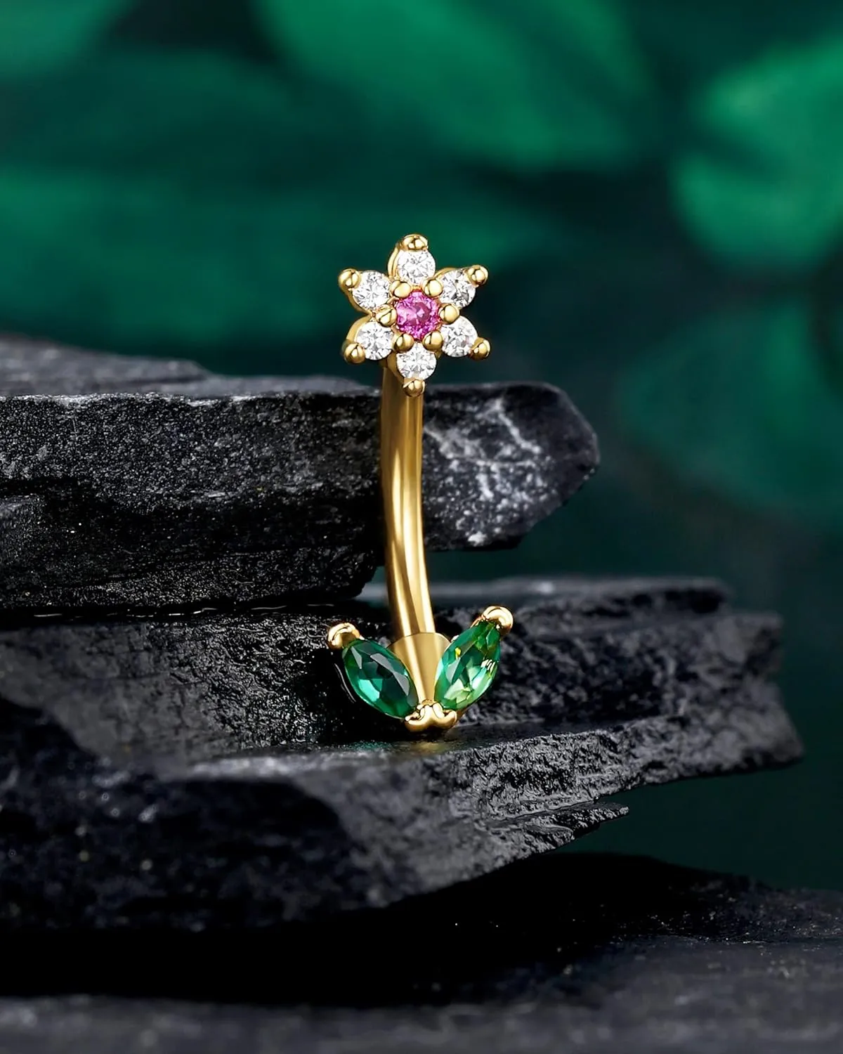 COCAHRM 14G Flower Belly Button Rings Small 10MM Silver/Gold Belly Button Ring 316L Stainless Steel Belly Piercing Jewelry