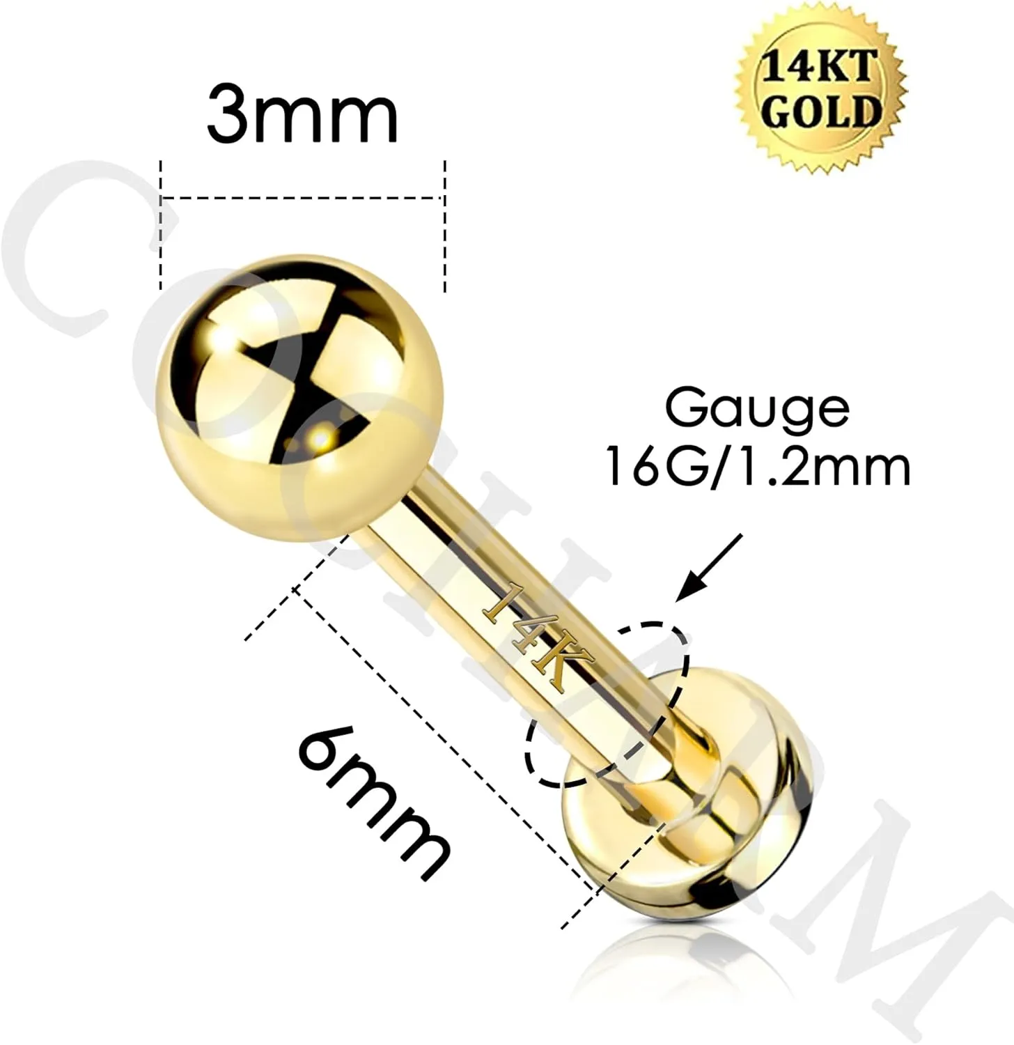 COCHARM 14k Solid Gold 16g Labret Studs Real Yellow Gold Medusa Monroe Madonna Stud Lip Piercing Helix Cartilage Conch Earring Stud