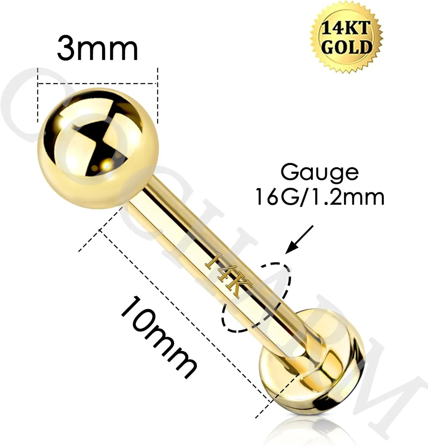 COCHARM 14k Solid Gold 16g Labret Studs Real Yellow Gold Medusa Monroe Madonna Stud Lip Piercing Helix Cartilage Conch Earring Stud