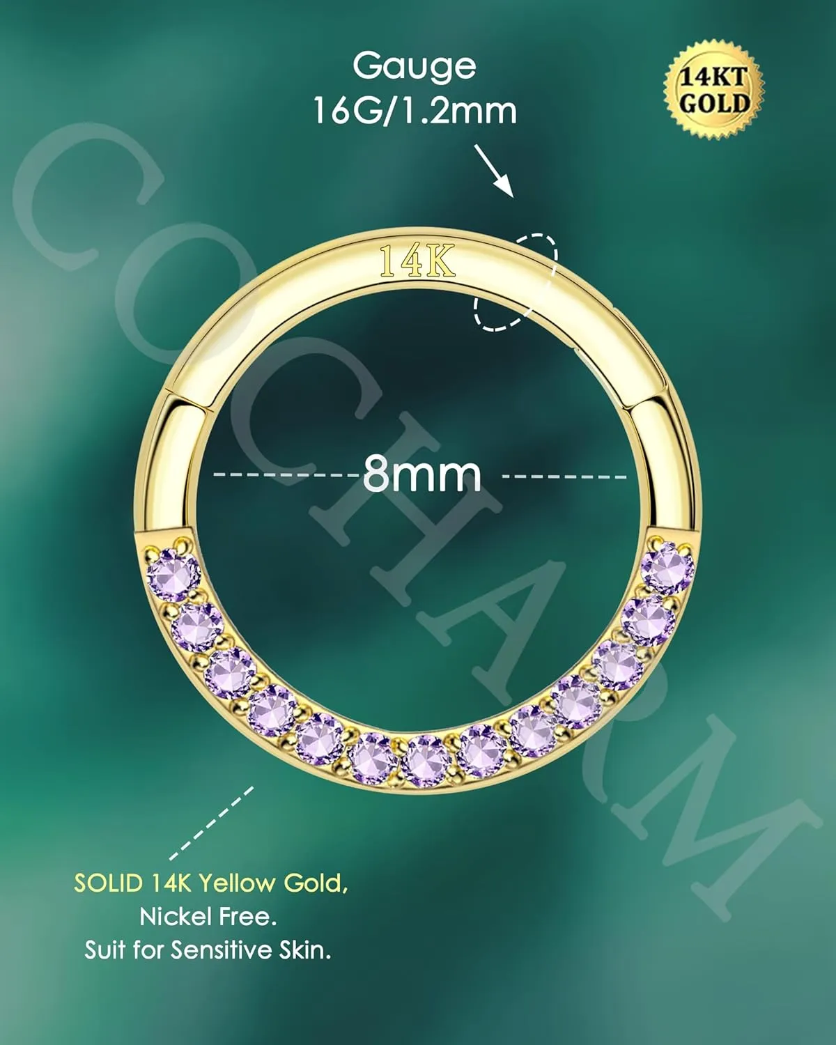 COCHARM 14K Solid Gold 18g/16g Nose Rings 16G Septum Rings Yellow Gold Tragus Helix Cartilage Conch Earring Hoops 18 Gauge Piercing Hoop