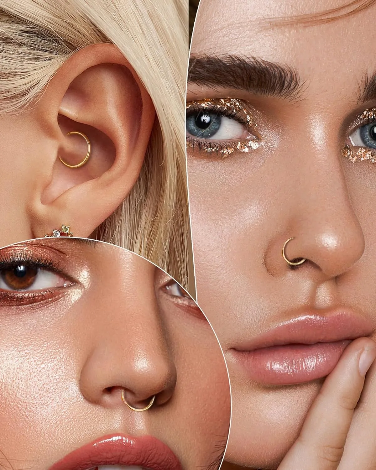 COCHARM 14K Solid Gold 18g/16g Nose Rings 16G Septum Rings Yellow Gold Tragus Helix Cartilage Conch Earring Hoops 18 Gauge Piercing Hoop