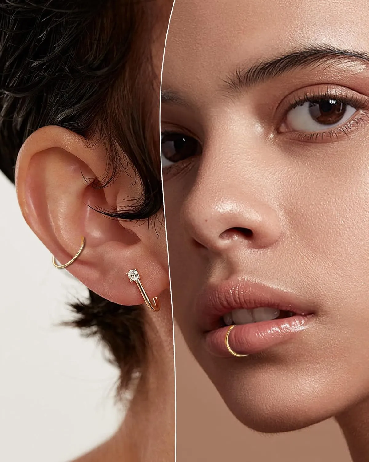 COCHARM 14K Solid Gold 18g/16g Nose Rings 16G Septum Rings Yellow Gold Tragus Helix Cartilage Conch Earring Hoops 18 Gauge Piercing Hoop