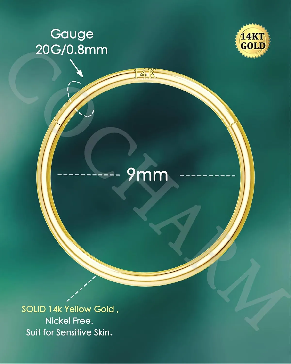COCHARM 14K Solid Gold 18g/16g Nose Rings 16G Septum Rings Yellow Gold Tragus Helix Cartilage Conch Earring Hoops 18 Gauge Piercing Hoop