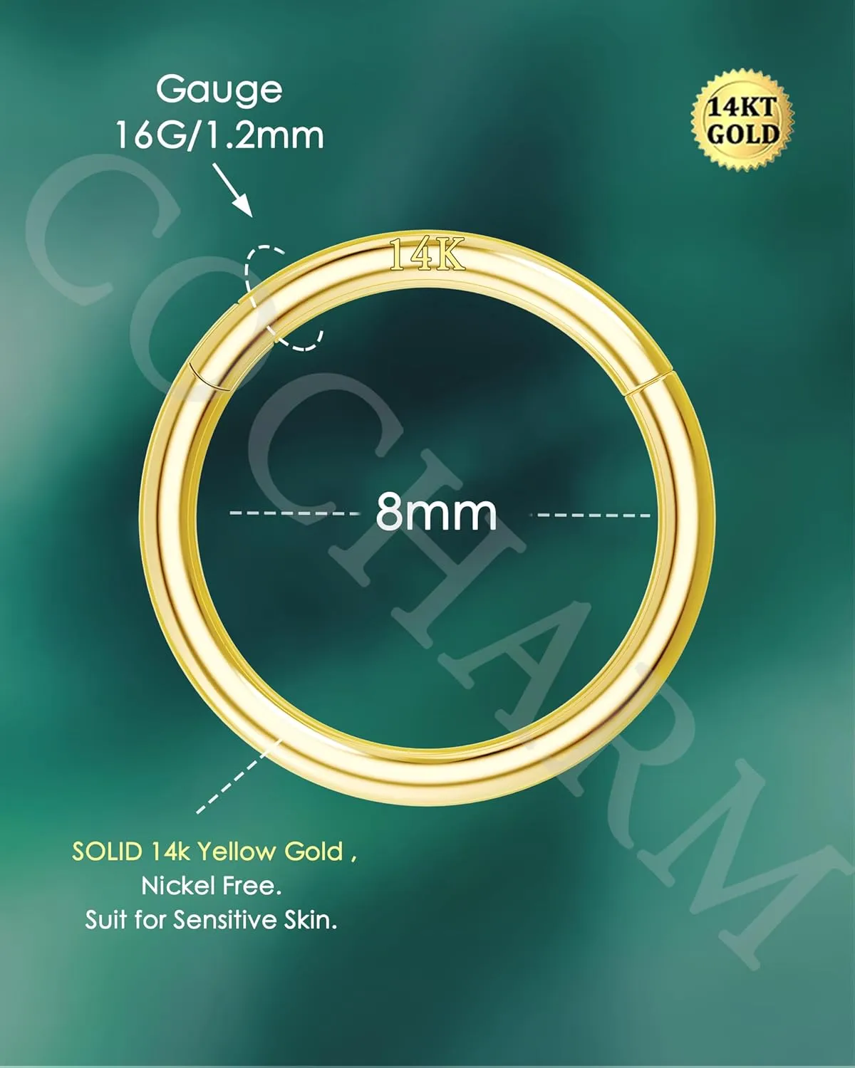 COCHARM 14K Solid Gold 18g/16g Nose Rings 16G Septum Rings Yellow Gold Tragus Helix Cartilage Conch Earring Hoops 18 Gauge Piercing Hoop