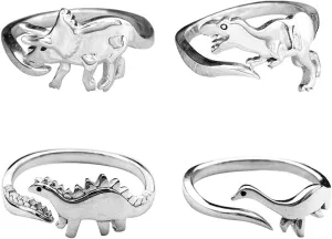 COLORFUL BLING 1-6PCS Dinosaur Rings Set Cute Tyrannosaurus Triceratops Adjustable Rings Jurassic Era Dinosaur Ring Knuckle Band Jewelry for Women