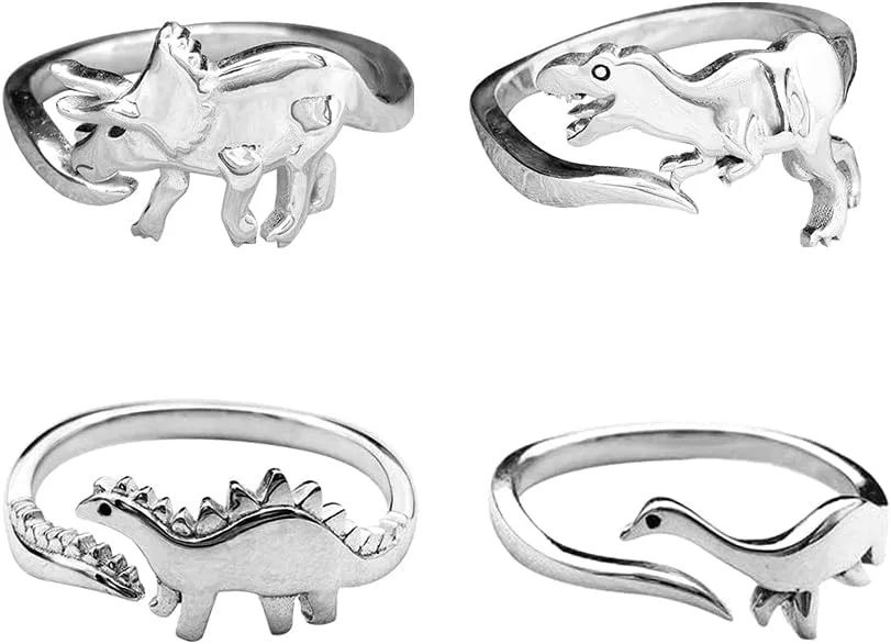COLORFUL BLING 1-6PCS Dinosaur Rings Set Cute Tyrannosaurus Triceratops Adjustable Rings Jurassic Era Dinosaur Ring Knuckle Band Jewelry for Women