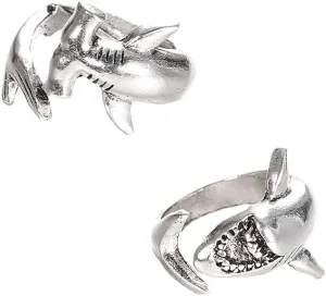 COLORFUL BLING 2 pcs White Shark and Hammerhead Shark Rings Adjustable Ocean Animal Personality Jewelry for Women Men