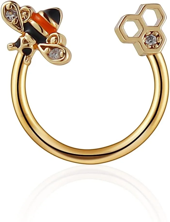 COLORFUL BLING 316L Stainless Steel Cute Captive Bee Septum Piercing Jewelry Nose Rings Hoop Ear Stud Cartilage Daith Helix Earrings for Women Girls Body Jewelry