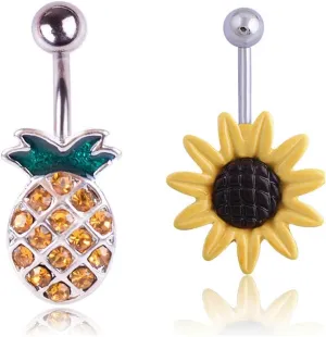 COLORFUL BLING 316L Stainless Steel Fruit Pineapple Navel Rings Crystal Belly Button Rings Body Piercings Jewelry