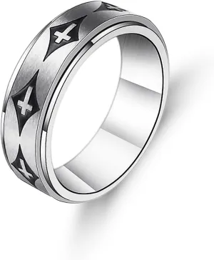 COLORFUL BLING 8MM Stainless Steel Anxiety Ring Fidget Spinner Rotating Cross Ring Stress Relieving Christian Prayer Religious Jewelry for Women Men Size 6-13