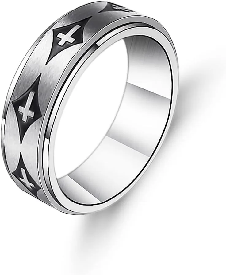 COLORFUL BLING 8MM Stainless Steel Anxiety Ring Fidget Spinner Rotating Cross Ring Stress Relieving Christian Prayer Religious Jewelry for Women Men Size 6-13