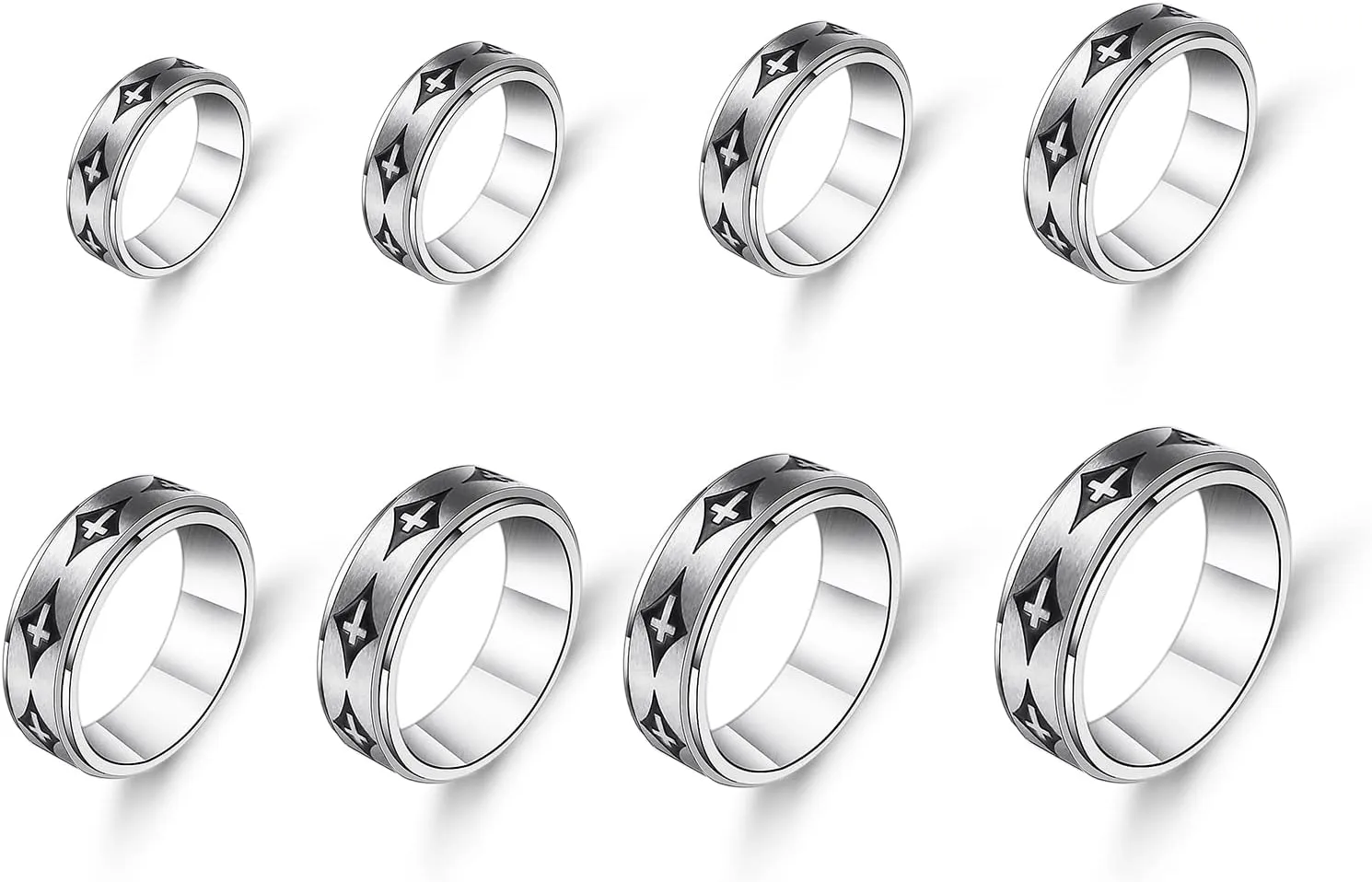 COLORFUL BLING 8MM Stainless Steel Anxiety Ring Fidget Spinner Rotating Cross Ring Stress Relieving Christian Prayer Religious Jewelry for Women Men Size 6-13