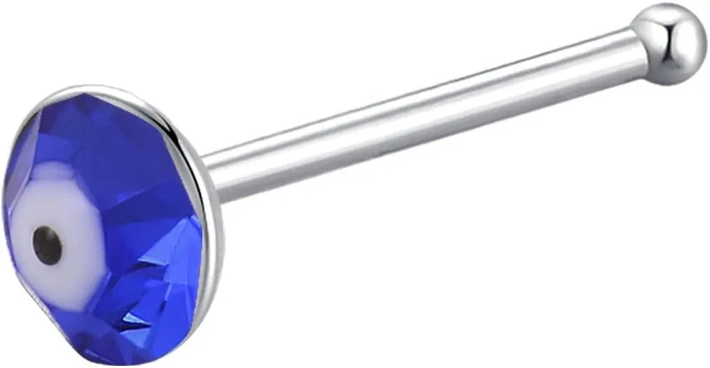 COLORFUL BLING 925 Sterling Silver 3MM Blue Eye Crystal Inlaid Evil Eyes Nose Rings Stud Body Piercing Jewelry for Women Men