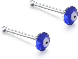 COLORFUL BLING 925 Sterling Silver 3MM Blue Eye Crystal Inlaid Evil Eyes Nose Rings Stud Body Piercing Jewelry for Women Men