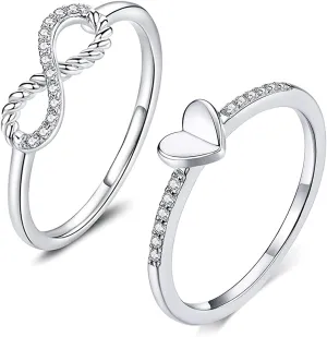 COLORFUL BLING 925 Sterling Silver Heart Infinity Band Rings Cubic Zirconia CZ Crystal Eternal Knot for Women Forever Promise Wedding Jewelry