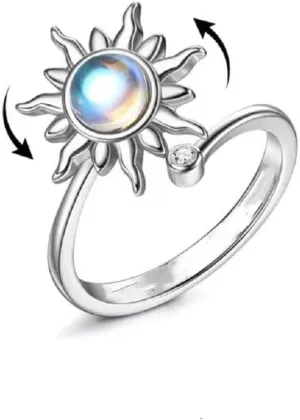 COLORFUL BLING Fidget Spinner Rings for Women - Anxiety Relieving Sunflower & Moon Star Stress Relief Stackable Jewelry