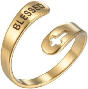 COLORFUL BLING Gold Silver Stainless Steel Adjustable Statement Promise Rings Hope Love Blessed Faith Engraved Band Rings Eternity Cross Jewelry for Women Men