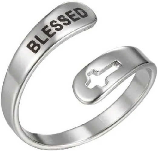 COLORFUL BLING Gold Silver Stainless Steel Adjustable Statement Promise Rings Hope Love Blessed Faith Engraved Band Rings Eternity Cross Jewelry for Women Men