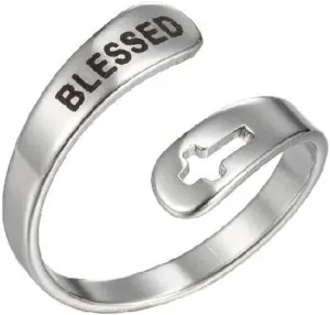COLORFUL BLING Gold Silver Stainless Steel Adjustable Statement Promise Rings Hope Love Blessed Faith Engraved Band Rings Eternity Cross Jewelry for Women Men