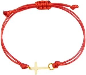 COLORFUL BLING Gold Silver Stainless Steel Sideways Cross Bracelet Adjustable Braided String Faith Hope Blessed Woven Rope Wrist Cuff for Men Women Protection Amulet Jewelry
