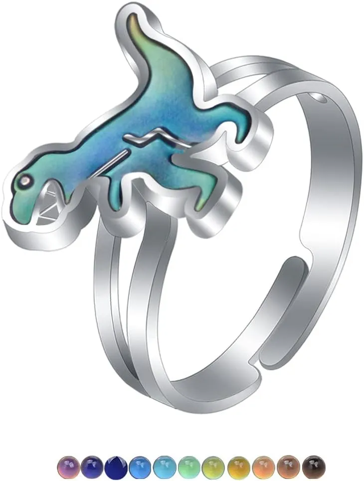 COLORFUL BLING Mood Rings Dinosaur Rings Set Color Changing Emotion Feeling Temperature Finger Ring Cute Tyrannosaurus Triceratops Butterfly Turtle Adjustable Knuckle Ring for Women